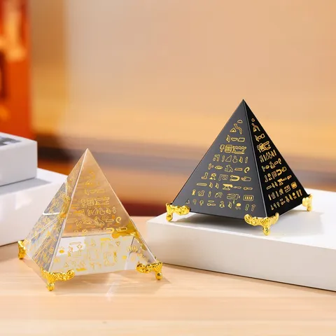 Egyptian Hieroglyph Crystal Pyramid Ornament Obsidian Energy Tower Photography Prop European Style Home Decor