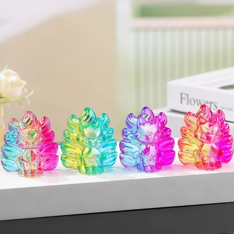 Creative Glazed Glass Nine-Tailed Fox Figurine Crystal Animal Desktop Ornament Cute Home Decor Lucky Gift
