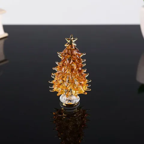 Arbre de Noël en Verre Cristal Ornement de Bureau Transparent Vert Bleu Doré Fait Main Décoration Intérieure Fête Festive Cadeau