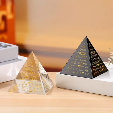 Egyptian Hieroglyph Crystal Pyramid Ornament Obsidian Energy Tower Photography Prop European Style Home Decor