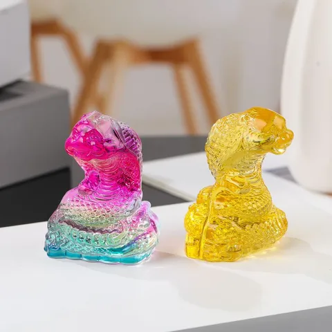 Glass Snake Figurine Zodiac Animal Statue Crystal Small Ornament For Living Room Desktop Home Decor