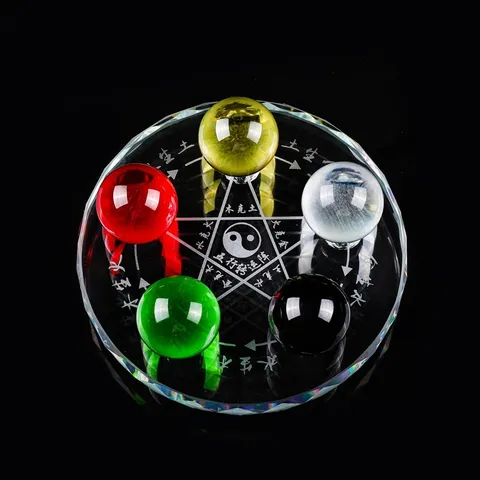 Feng Shui Five Elements Crystal Ball Ingot Array Bagua Plate Lucky Fortune Home Office Desk Decor Crystal Ornament