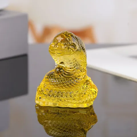 Glass Snake Figurine Zodiac Animal Statue Crystal Small Ornament For Living Room Desktop Home Decor
