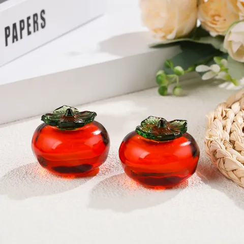 Crystal Persimmon Figurine Colored Glaze Ornament Lucky Tabletop Decor New Chinese Style Home Living Room Decoration