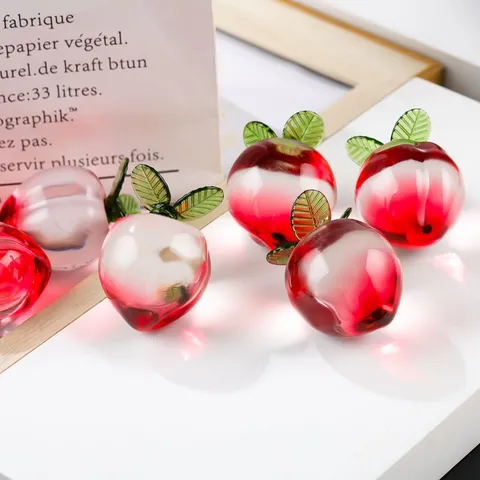 Crystal Peach Figurine Glass Fruit Ornament Home Living Room Desktop Decoration Table Centerpiece Craft Gift