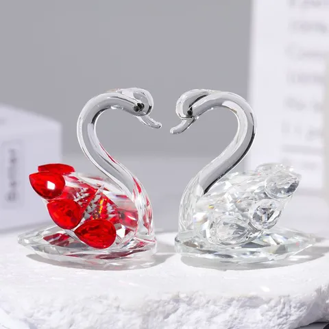 Crystal Swan Figurine Transparent Pink Blue Purple Red Crystal Swan Ornament Home Decor Tabletop Decoration Gift