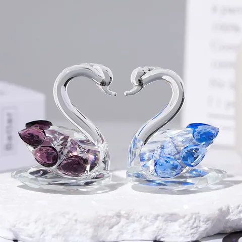 Crystal Swan Figurine Transparent Pink Blue Purple Red Crystal Swan Ornament Home Decor Tabletop Decoration Gift