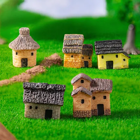 Micro Paisaje Resina Miniatura Cabaña de Paja Figurina DIY Rocalla de Musgo Paisajismo de Jardín Decoración de Terrario Ornamentos
