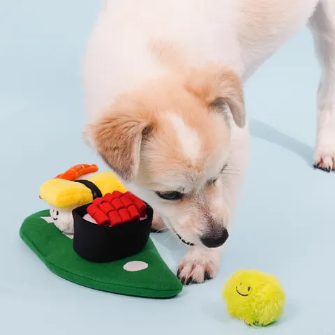 Hund Schnüffelspielzeug Interaktives Plüsch Sushi Frühstück Set Langsam Fütterung Haustier Spielzeug Puzzle Kautraining Für Kleine Hunde