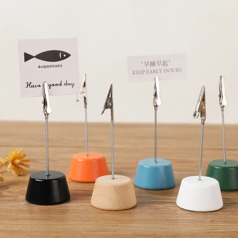 Minimalista Madera Cilindro Base Metal Cocodrilo Clip Memo Foto Soporte Oficina Escritorio Decoración Tarjeta Pantalla Soporte