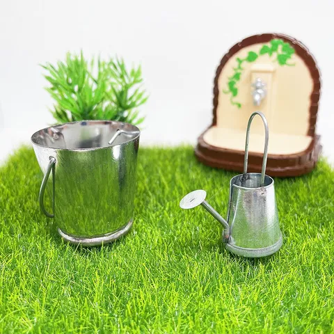 Dollhouse Miniature Outdoor Garden Metal Watering Can Water Bucket Micro Landscape Doll House Accessories Decor