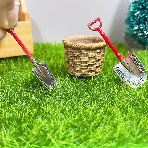 Dollhouse Miniature Garden Shovel Basket Micro Landscape Accessories Doll House Furniture Decor DIY Craft Toy Set