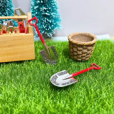 Dollhouse Miniature Garden Shovel Basket Micro Landscape Accessories Doll House Furniture Decor DIY Craft Toy Set
