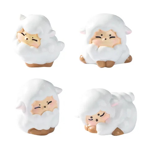Microlandschap Creatieve Schattige Kleine Schaap Hars Beeldje DIY Blind Tas Accessoires Mini Desktop Auto Ornament