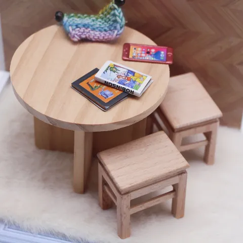 Maison de Poupée Miniature Tabouret en Bois OB11 Micro Paysage Scène de Maison Accessoire de Meuble Modèle Jouet