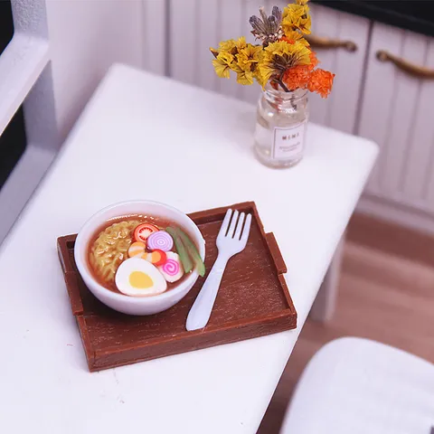 Miniature Dollhouse Instant Noodle Set Resin Clay Simulation Food Model DIY Craft Doll House Kitchen Scene Decoration Toy