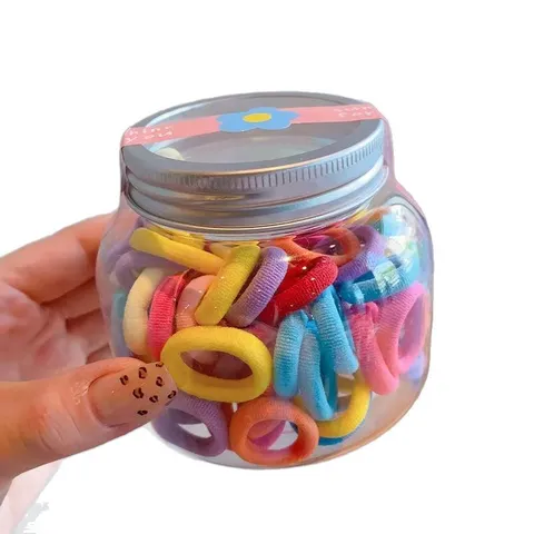 Kids High Elasticity Small Hair Bands Colorful Hair Ties Baby Girls Ponytail Holder Jar Set