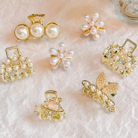 Mini Molla per Capelli in Lega Perla Strass Piccole Mollette Frangia Lato Accessori per Capelli per Donne