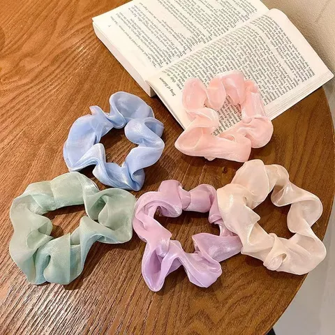 Minimal Monochromatic Organza Hair Scrunchies For Women Girls Soft Elastic Fabric Hair Ties Daily Hair Accessories