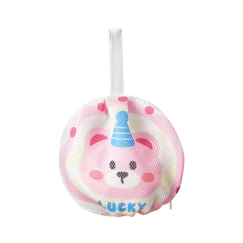 Cartoon Bear Dog Print Mesh Laundry Bag Portable Zipper Bra Washing Bag Underwear Protector Laundry Net