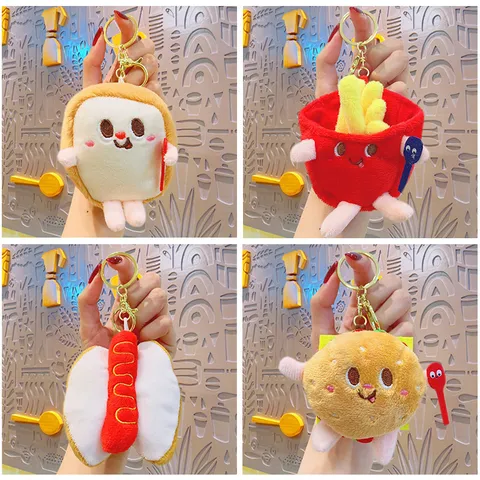 Lindo Dibujo Animado Comida Rápida Peluche Llavero Suave Relleno Hamburguesa Perro Caliente Papas Fritas Bolso Colgante Regalo Creativo