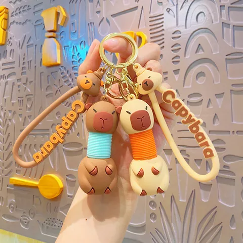 Leuke Capybara Sleutelhanger PVC Telescopische Nek Decompressie Speelgoed Cartoon Dier Tas Hanger