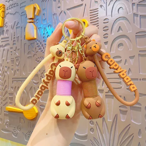 Leuke Capybara Sleutelhanger PVC Telescopische Nek Decompressie Speelgoed Cartoon Dier Tas Hanger