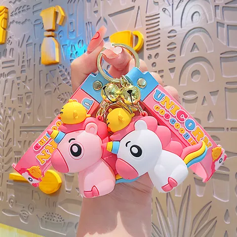 Cartoon Unicorn Goo Goo Bird Keychain Cute PVC Animal Doll Pendant For Backpack Car Keys Women Kids Gift Ornament