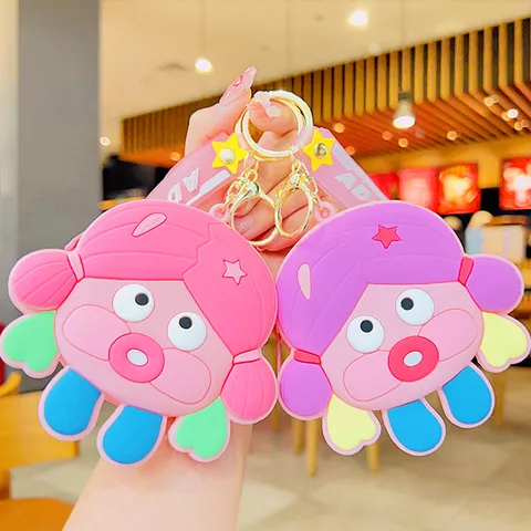 Niedliche Cartoon Mädchen Silikon Münztasche Schlüsselanhänger Mini Rucksack Tasche Charme Anhänger Mit Entzückendem Armband Für Damen Kinder