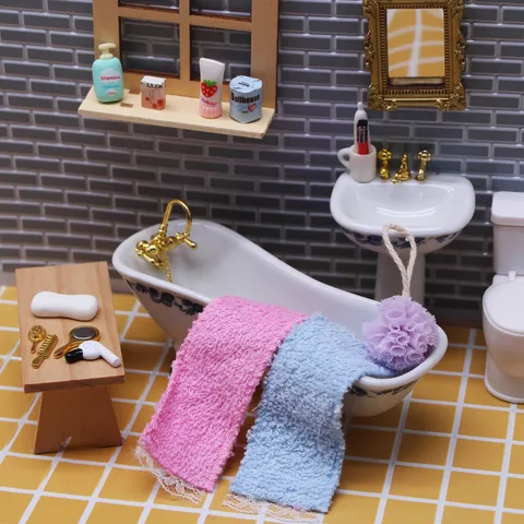 Dollhouse Miniature Bathroom Vanity Tool Accessories Alloy Simulation Hair Dryer Comb Mirror Model