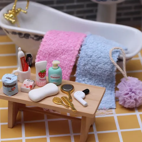 Dollhouse Miniature Bathroom Vanity Tool Accessories Alloy Simulation Hair Dryer Comb Mirror Model