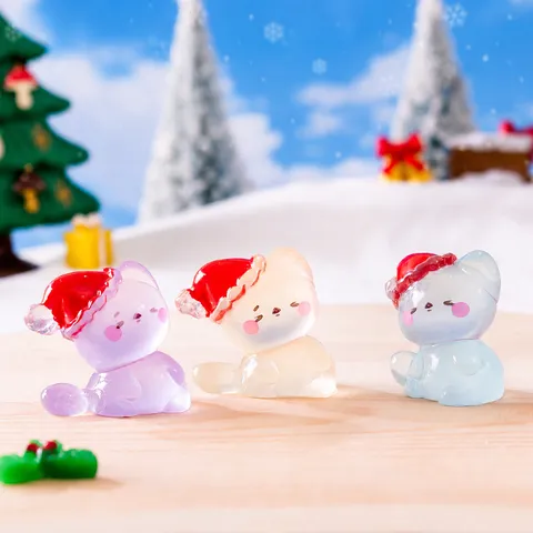 Lindo Gato de Navidad Luminoso Figura Miniatura de Resina Accesorio DIY Adorno de Escritorio y Coche Regalo de Fiesta