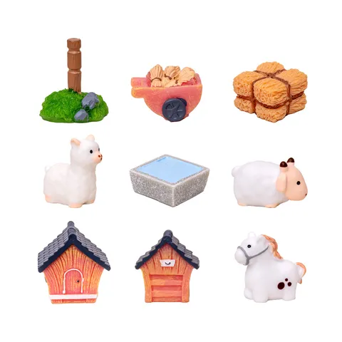 Mini Resin Bauernhoftiere Häuser Miniaturen Mikrolandschaft DIY Gartendekor Handwerk Zubehör