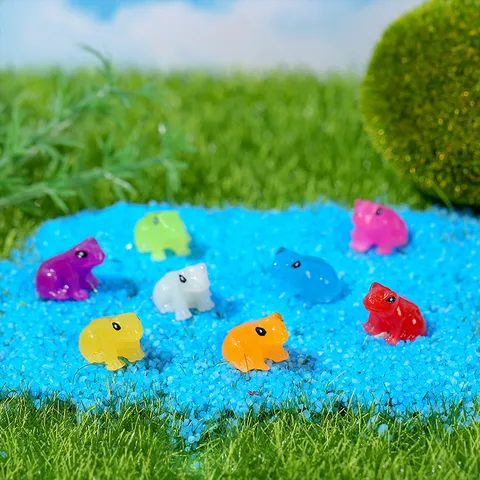 Adorno de Micro Paisaje de Rana Luminosa Colorida Artesanía de Resina Miniatura Estatuquilla de Animal Lindo Brillante en la Oscuridad