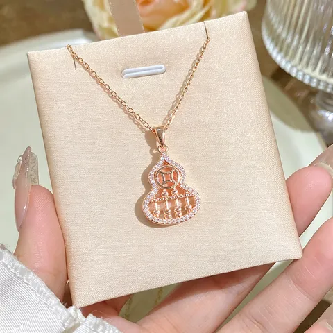 Fashion Rose Gold Stainless Steel Abacus Gourd Pendant Necklace Elegant Rhinestone Clavicle Chain Personalized Jewelry Gift For Women Daily