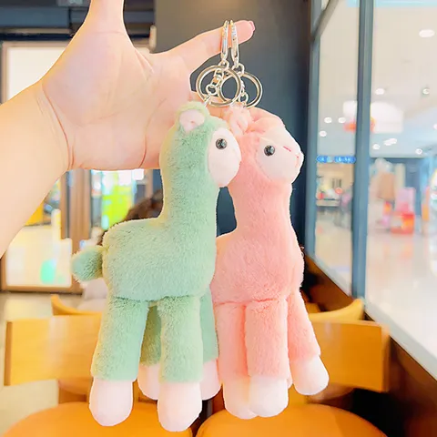 Cute Plush Alpaca Keychain Pendant Cartoon Animal Stuffed Toy Bag Ornament Key Ring For Schoolbag Backpack Couples Gift Accessories