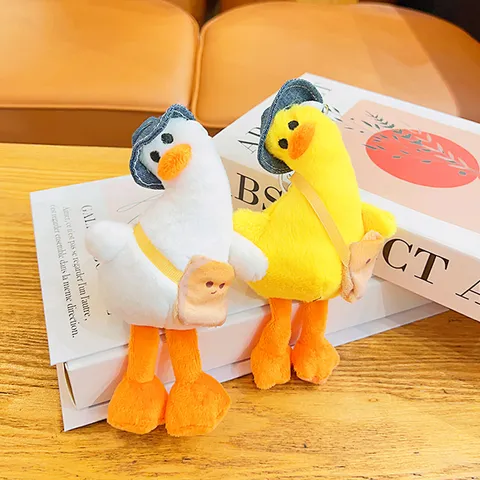 Cute Plush Crooked Neck Duck Keychain With Cowboy Hat And Mini Backpack Accessory Soft Doll Bag Pendant Gift For Women