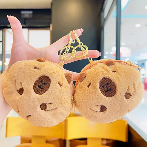 Cute Plush Capybara Coin Purse Keychain Bag Charm Cartoon Animal Stuffed Doll Pendant Backpack Decoration For Kids Women Gift