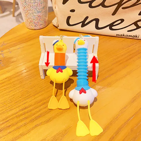 Cute Sailor Duck Retractable Keychain Pendant Creative PVC Cartoon Poached Egg Backpack Bag Charm Charm Key Ring Accessory For School Students