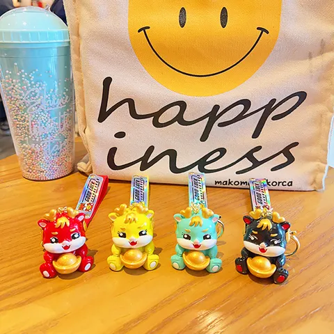 Exquisite Cartoon Dragon Ingot Keychain Resin Chinese Zodiac Mascot Pendant Bag Car Keys Decoration Good Luck Charms Gift
