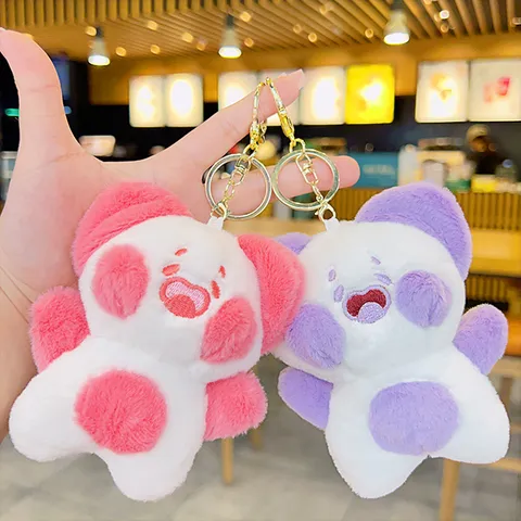 Simpatico Gatto di Peluche Ciondolo da Borsa Cartone Animato Portachiavi Morbido Animale Peluche Squeaking per Accessori Zaino