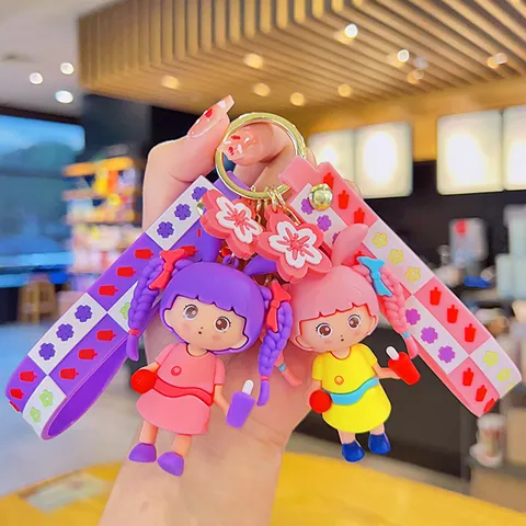 Cute Cartoon Braided Girl Keychain Pendant Delicate Schoolbag Pendant Couple Bag Charm Decorative Keychain Gift Accessory
