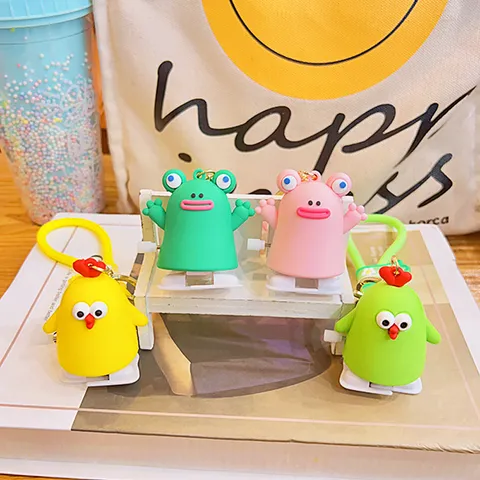Creative Wind-up Walking Animal Toy Keychain Cartoon Frog Chick Soft Rubber Bag Charm For Kids Backpack Pendant Gift Jewelry