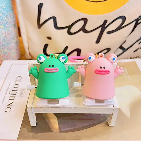 Creative Wind-up Walking Animal Toy Keychain Cartoon Frog Chick Soft Rubber Bag Charm For Kids Backpack Pendant Gift Jewelry
