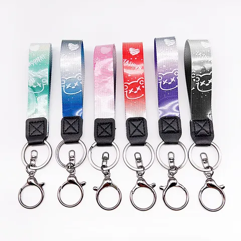 Gradient Starry Sky Bear Keychain Woven Hand Strap Metal Ring Bag Pendant Fashion Charm Key Ring Accessories