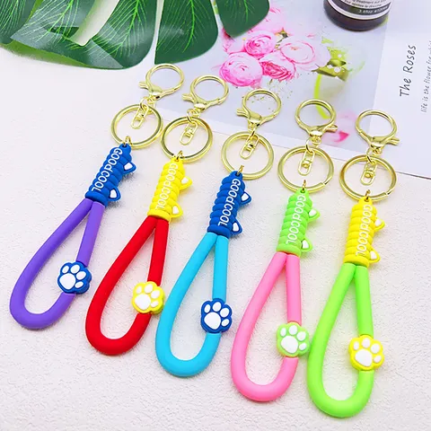 Cartoon Kattenpoot PVC Gevlochten Touw Sleutelhanger Schattig Dier Patroon Metalen Ring Hanger Voor Vrouwen Meisjes Tas Decoratie