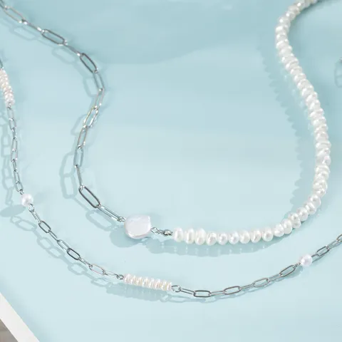 Mode Edelstahl Süßwasserperle Halskette Silber Farbe Barock Schlüsselbein Kette Für Damen Vielseitige Schmuck Geschenk