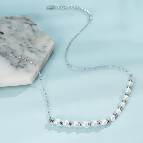 Mode Edelstahl Süßwasserperle Halskette Silber Farbe Barock Schlüsselbein Kette Für Damen Vielseitige Schmuck Geschenk