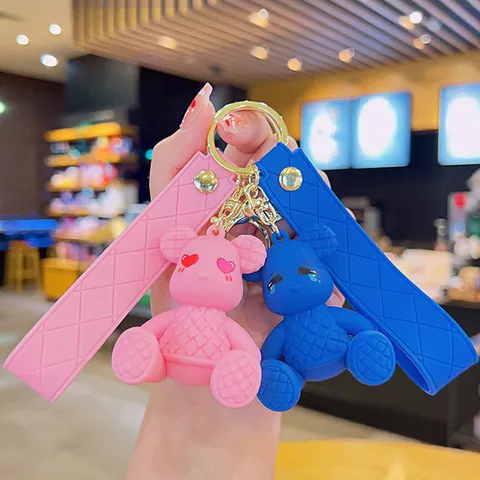 Schattige Cartoon Bamboe Weefsel Beer Sleutelhanger Mode Koppel Tas Hanger Zacht Plastic Dier Beer Sleutelring Sieraden Cadeau