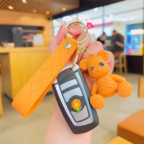 Schattige Cartoon Bamboe Weefsel Beer Sleutelhanger Mode Koppel Tas Hanger Zacht Plastic Dier Beer Sleutelring Sieraden Cadeau